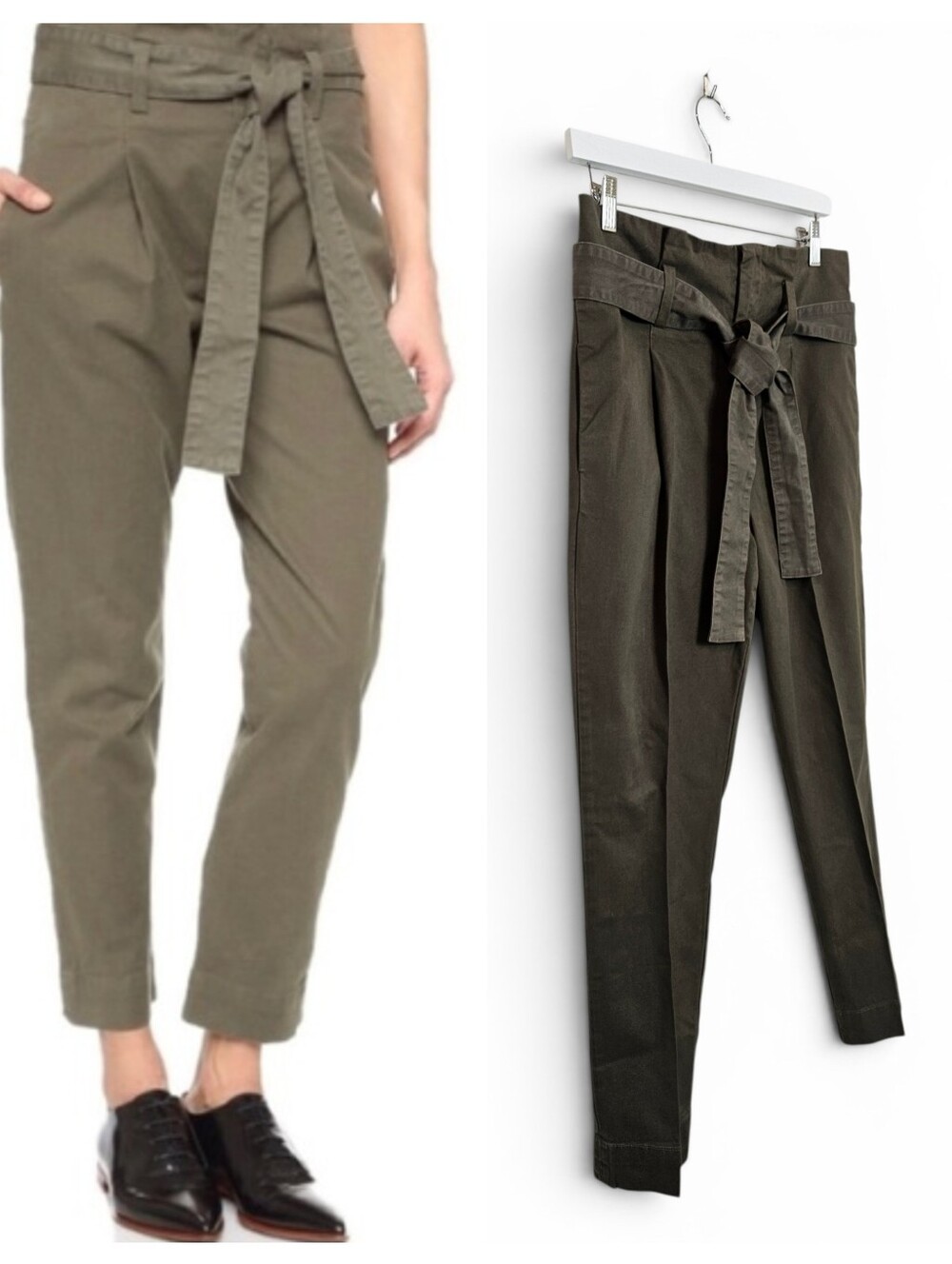 FRAME Commander Ankle Pants Women's Size 28 High Rise Paperbag Utility Tie Belt